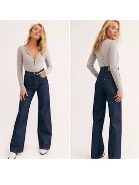 Levi’s Premium Ribcage Wide Leg Jean Dark Blue Wash Sz 27x35 Long Tall NWT